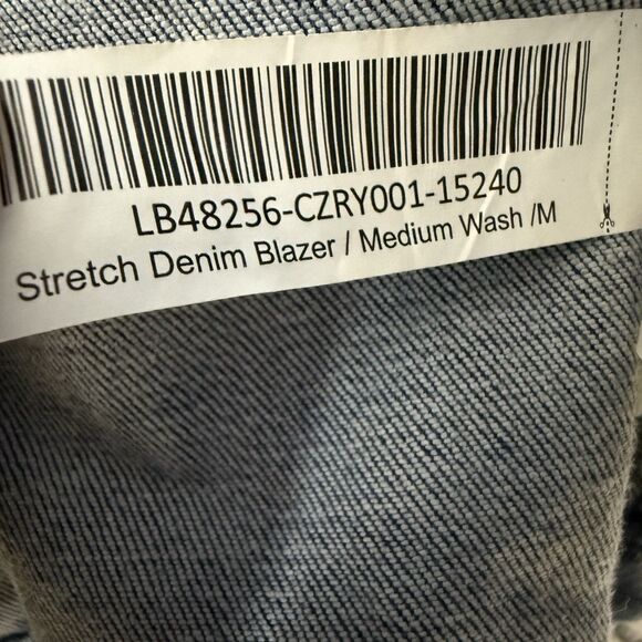 QUINCE Organic Cotton Super Stretch Denim Blazer Jacket Open Blue M - Picture 11 of 12